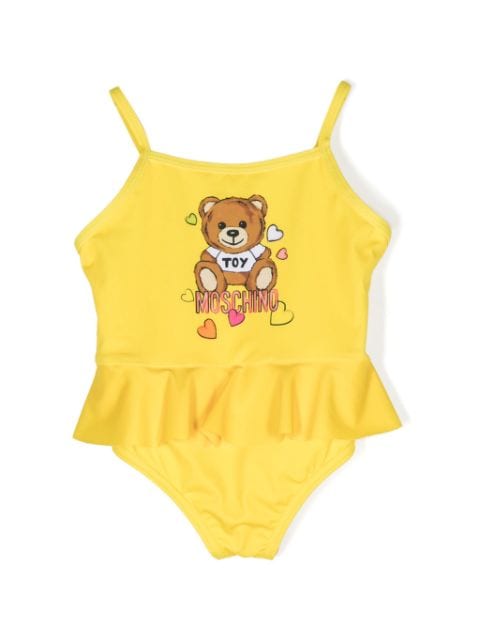 Moschino Kids Teddy Bear 荷叶边连体泳衣