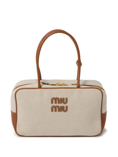 Miu Miu leather-trim canvas tote bag