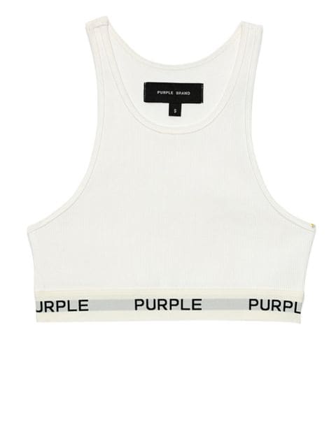 Purple Brand logo-tape cropped top