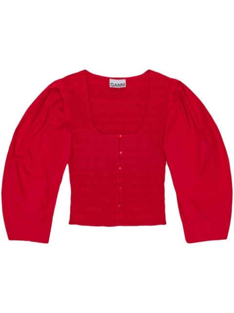 GANNI smocked poplin blouse