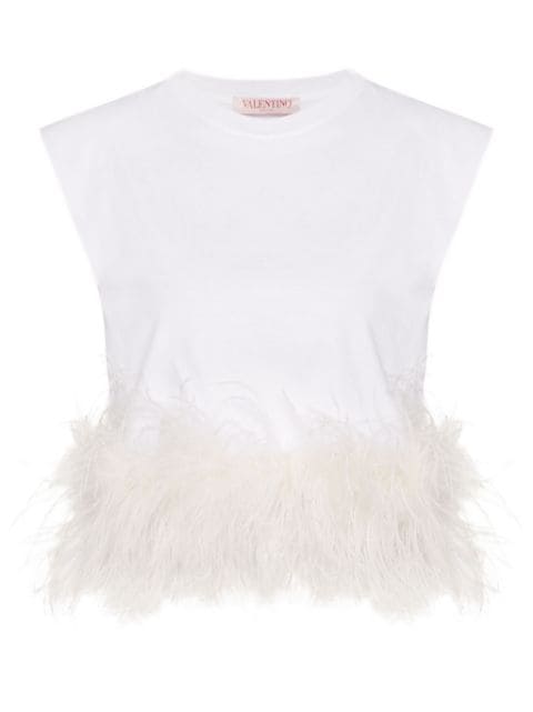 Valentino Garavani feather-detail cotton top