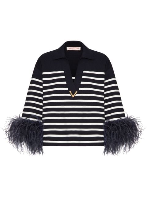 Valentino Garavani VGold feather-trim jumper