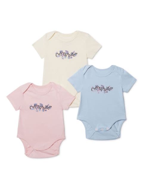 Off-White Kids Bookish Flowers cotton bodies (pack of three)