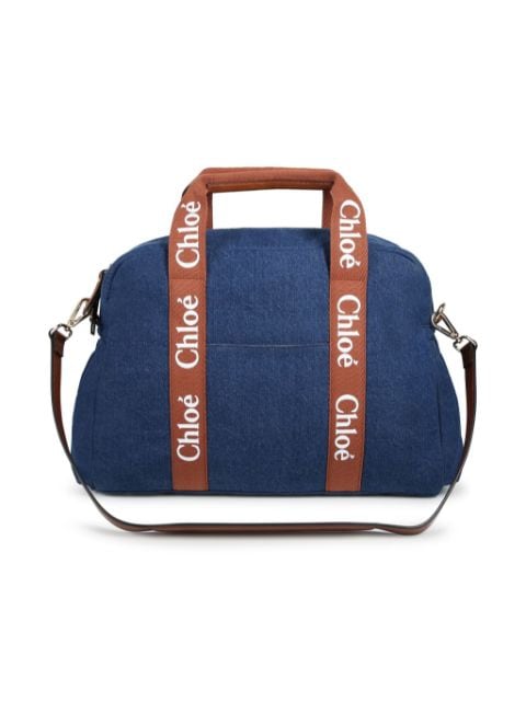 Chloé Kids logo-strap denim changing bag