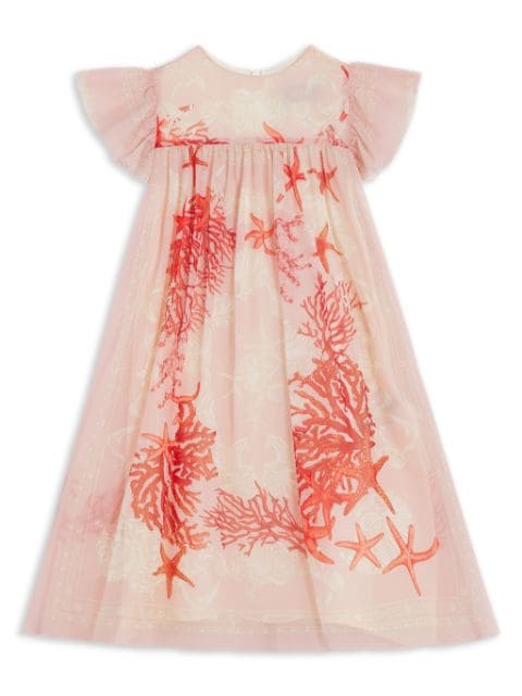 Versace Kids coral starfish print flared dress