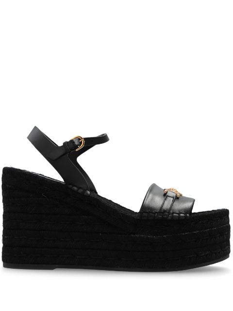 Versace Barocco leather wedge sandals