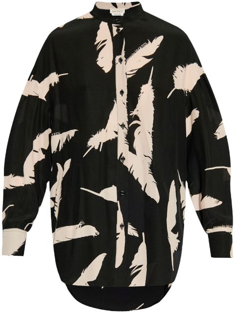 Alexander McQueen feather-print silk shirt