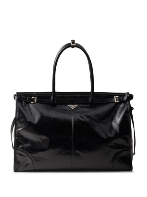 Prada triangle-logo leather tote bag