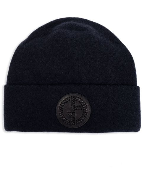 Giorgio Armani logo-patch cashmere-knit beanie