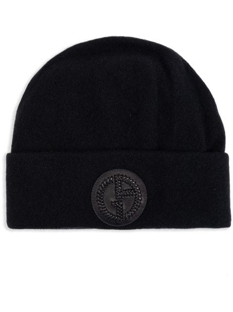 Giorgio Armani logo-patch cashmere-knit beanie