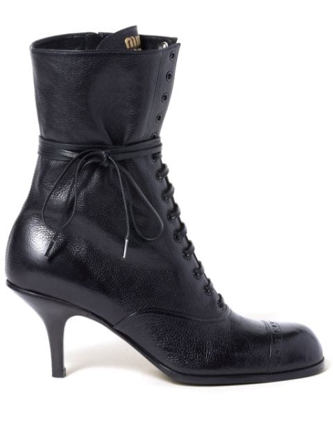 Miu Miu 75mm laced-up leather stiletto boots