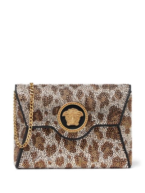 Versace La Medusa crystal-leopard clutch bag