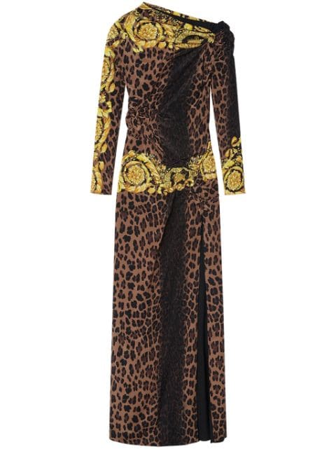 Versace Gesmoktes Abendkleid mit Barocco-Print