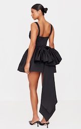 Premium Black Woven Bow Corset Detail Skater Dress