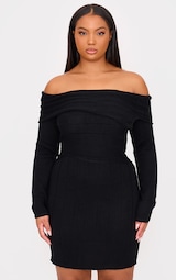 Plus Black Asymmetric Knit Fold Over Mini Dress