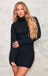 Black Knitted Roll Neck Jumper Dress