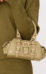 Olive Crinkle PU Buckle Stud Mini Handbag