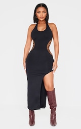 Shape Black Seamless Ladder Cut Out Halterneck Midaxi Dress