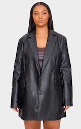 Plus Black Structured Leather Blazer Dress