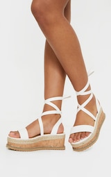 White Wide Fit PU Tie Ankle Espadrilles