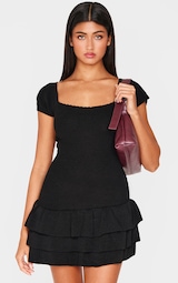 Black Textured Knit Rara Mini Dress