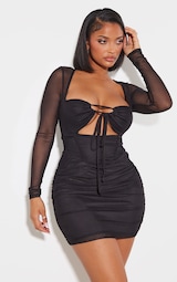 Shape Black Mesh Corset Detail Cut Out Bodycon Dress