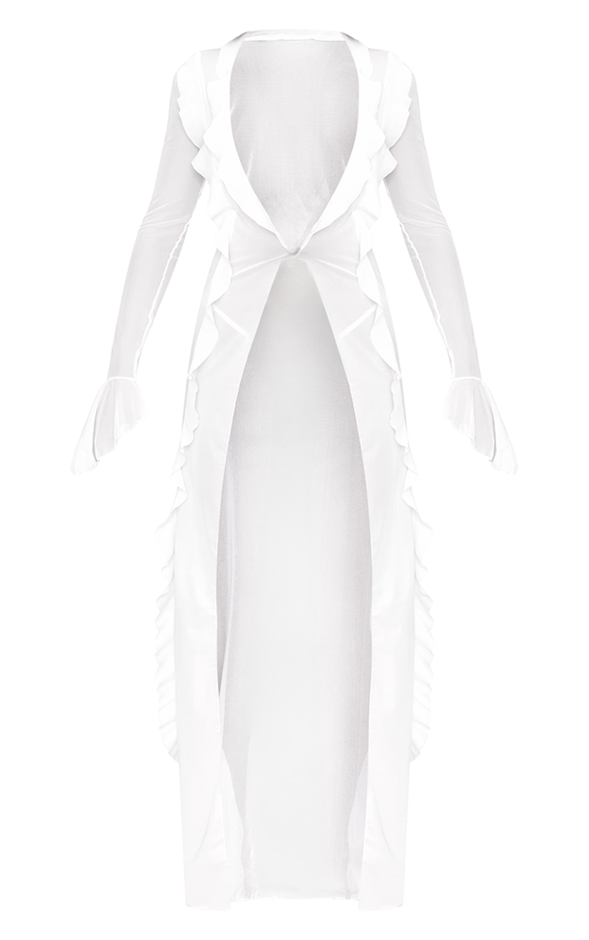 White Mesh Frill Maxi Beach Kimono