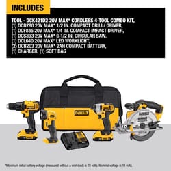 DeWalt 20V MAX Cordless Brushed 4 Tool Combo Kit