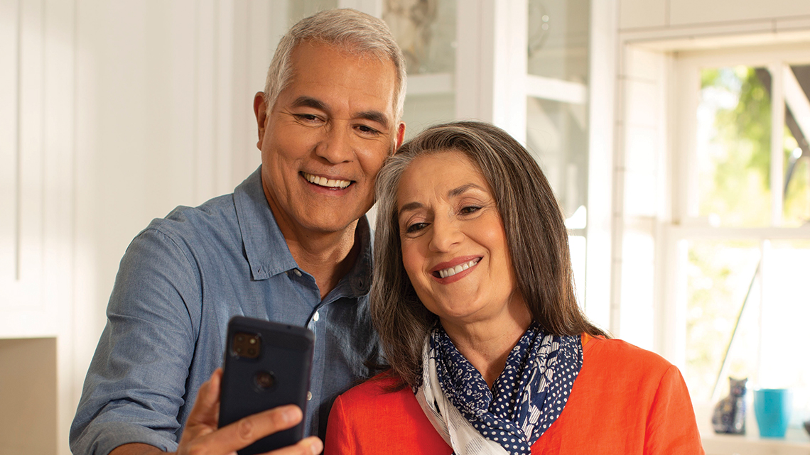 couple looking at phone