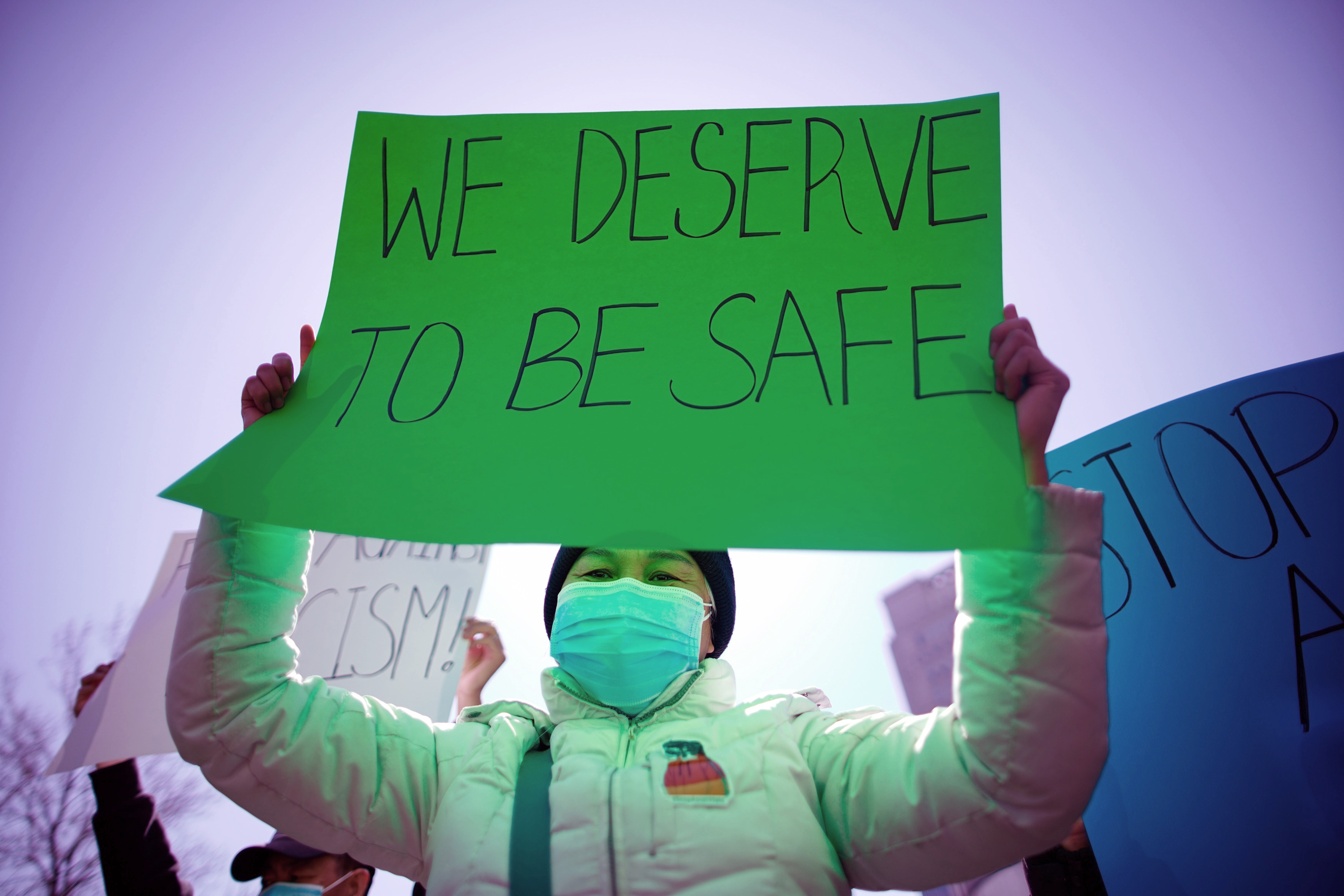 A rally against hate and confront the rising violence against Asian Americans at Columbus Park in the Chinatown section of Manhattan borough of New York, on March 21, 2021.