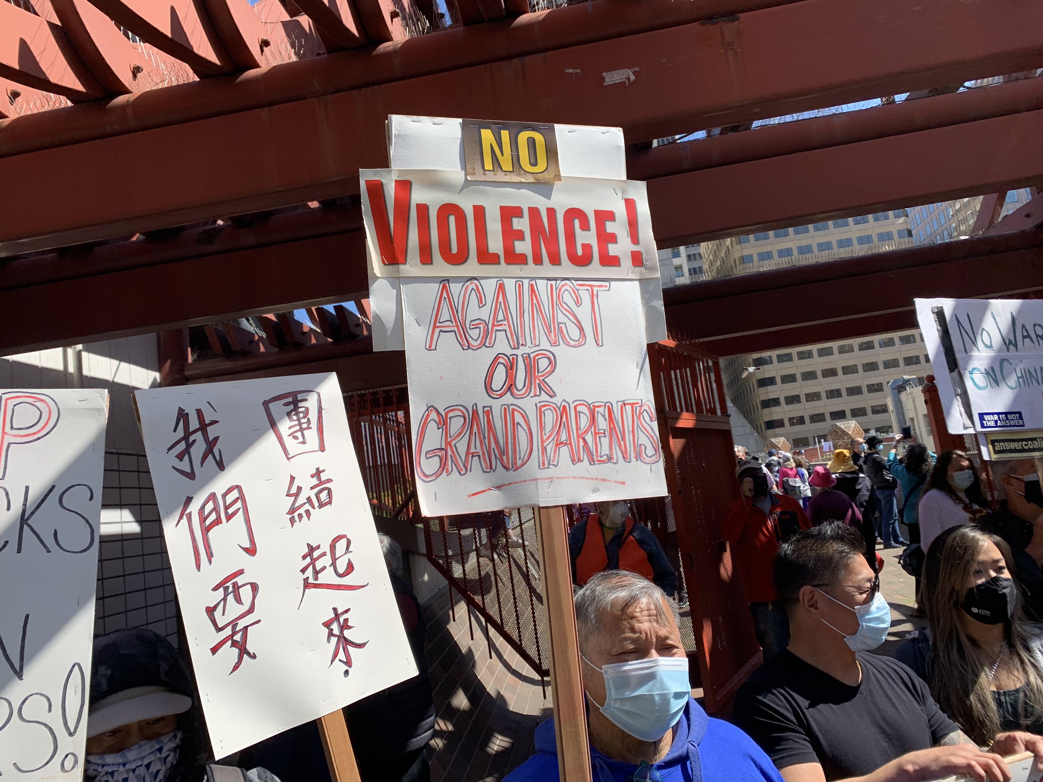 People rally in San Francisco against anti-Asian violence on March 21, 2021.