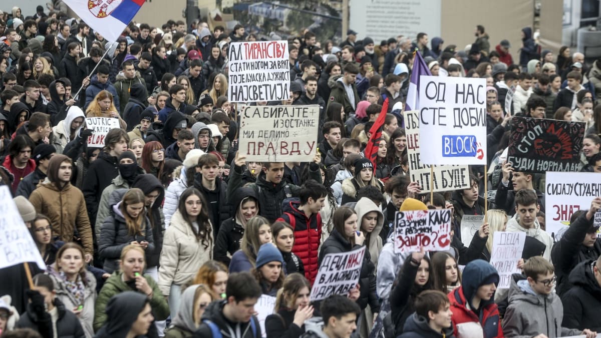 Protivládní demonstrace v srbském Bělehradu.