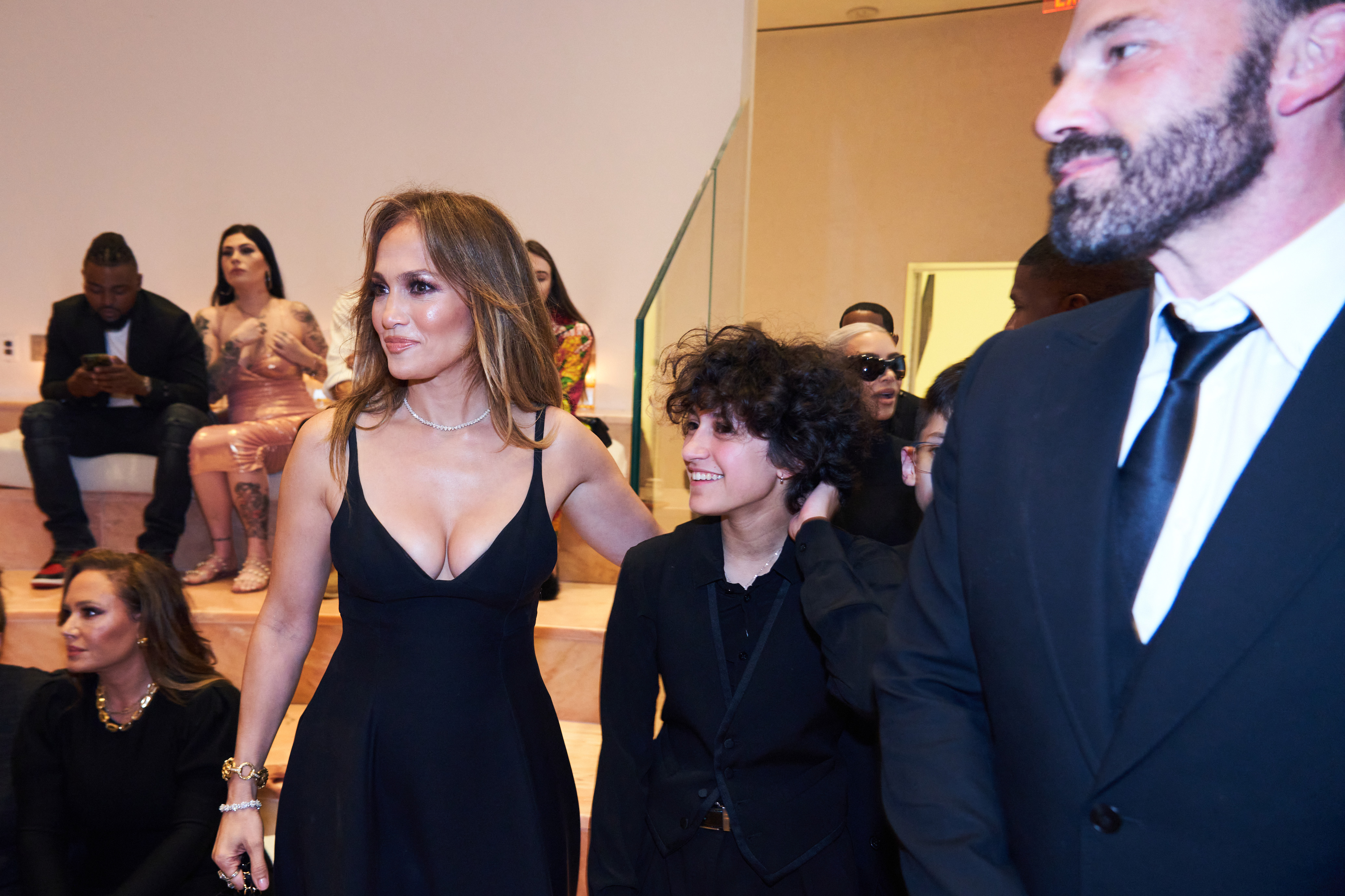 Jennifer Lopez, Emme Muñiz, and Ben Affleck attend JR Ridinger Celebration Of Life at Faena Forum on October 8, 2022, in Miami Beach, Florida. | Source: Getty Images