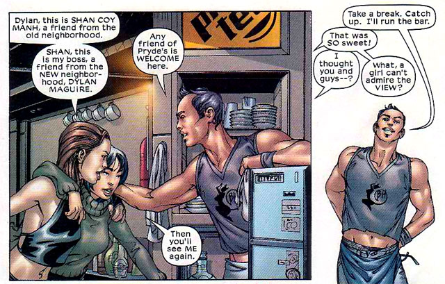 Shan Coy Manh AKA Karma from the original New Mutants in a scene casually referencing her sexuality.