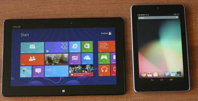 The VivoTab RT next to the 7" Nexus 7, also by Asus.