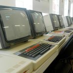 A bank of BBC Micros at the National Museum of Computing