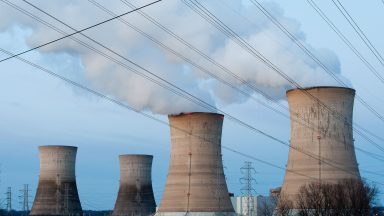 Cooling towers at Three Mile Island.