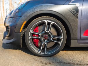 The 18-inch wheel of a Mini John Cooper Works GP