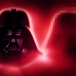 An illustration of Darth Vader melting into pixels.