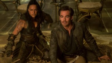 Chris Pine and Michelle Rodriguez star as Elgin (a bard) and Holga (a barbarian) in D&D: Honor Among Thieves