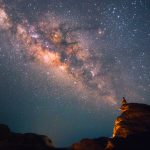 Silhouette of a man looking at the Milky Way Stars shining above the Grand Canyon of Thailand (Sam Phan Bok)