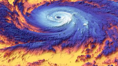 Satellite data illustrates the heat signature of Hurricane Maria above warm surface water in 2017.