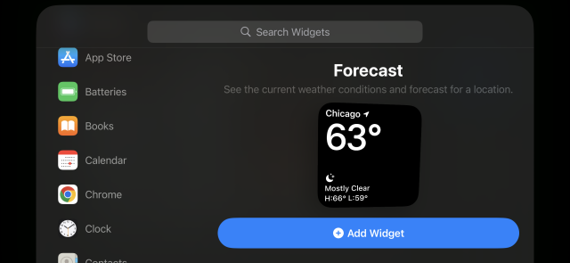 A menu with search and browse options for widgets