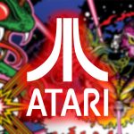 An Atari logo on top of Atari arcade cabinet graphics