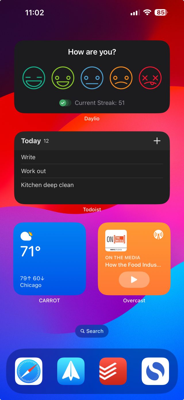 A home screen full of widgets