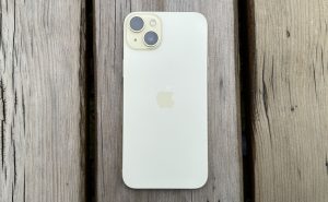 The iPhone 15 Plus with two cameras on the back