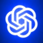 A glowing OpenAI logo on a blue background.