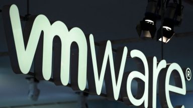 The logo of American cloud computing and virtualization technology company VMware is seen at the Mobile World Congress (MWC), the telecom industry's biggest annual gathering, in Barcelona on March 2, 2023.