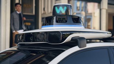 Sensors on top of a Waymo car.