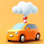 A cartoon of a car, with a straw coming out of its roof, and a cloud coming out of the straw